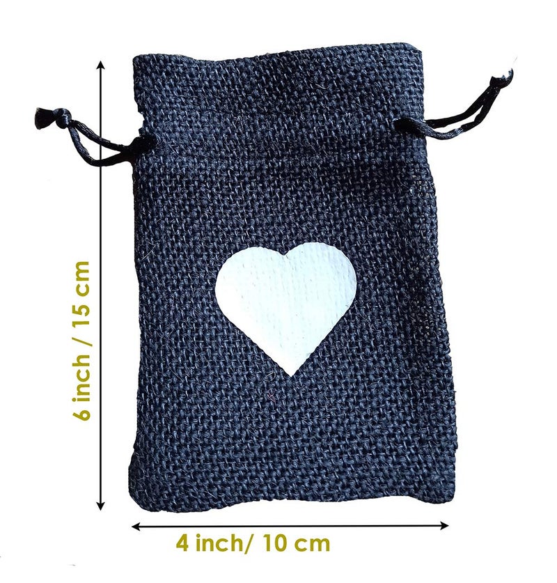 Desi Rang Eco-Friendly Jute Potli Gift Bags - Reusable Burlap Pouches with Drawstring for Return Gifts, Dry Fruits, Jewelry, Festive Packaging - 6x4 inch, Black (Pack of 10) Storage Bags - Image 3