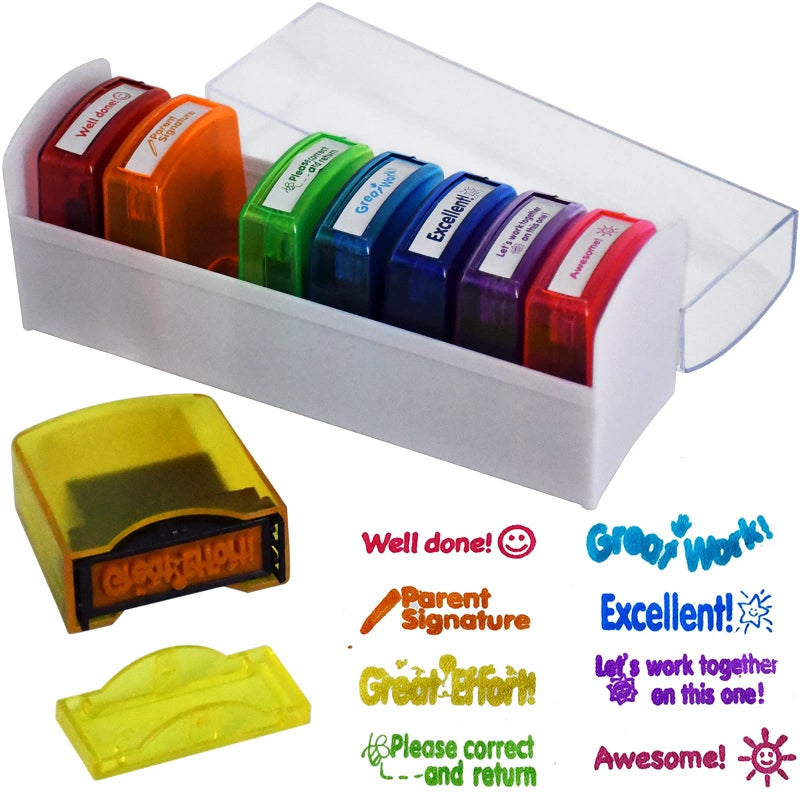 Bertiveny Teacher Stamps for Grading ClassroomParent Signature SelfInking Teacher Stamp Set School Supplies Stamps for Homework Reward with 8 pcs Classroom Supplies for School ElementaryRainbow