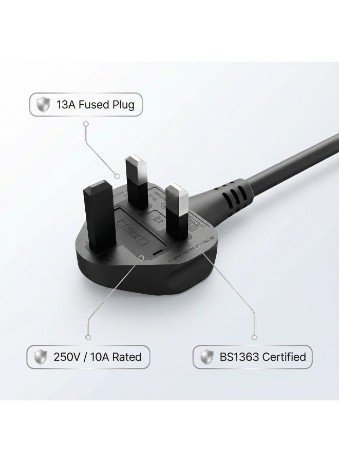دائرة خضراء كابل طاقة بديل لمكواة فرد الشعر من 3M، سلك تيار متردد ثلاثي السنون، المملكة المتحدة BS1363، 2G 1.0 مم²، 250 فولت 10 أمبير - مناسب لمجففات الشعر والسخانات والأجهزة الصغيرة - أسود - Image 3