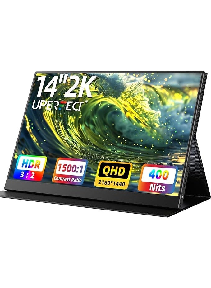 أوبيرفكت شاشة لاب توب محمولة 2K رفيعة للغاية 14 بوصة 2160×1440 QHD خارجية مع مكبرات صوت مزدوجة HDR فري سينك شاشة ثانية للاب توب والكمبيوتر والموبايل وجهاز تشغيل ألعاب الفيديو الرقمية من يو بيرفيكت - Image 1