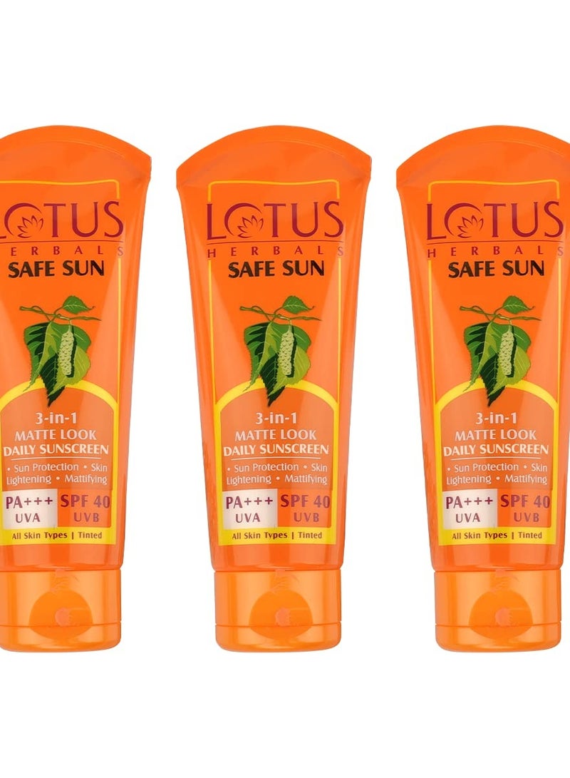 LOTUS HERBALS Lotus Herbals Safe Sun 3 In 1 Tinted Daily Sunscreen | Matte Look | SPF 40 | PA+++ | For All Skin Types | 50g (Pack Of 3) - Image 1