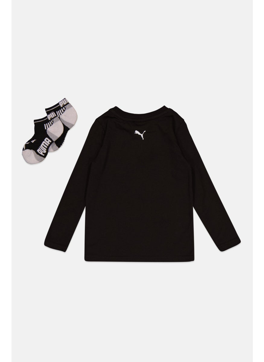 PUMA Toddlers Boy 2 Piece Graphic Long Sleeve T-Shirt With Socks, Black Combo  - Image 2