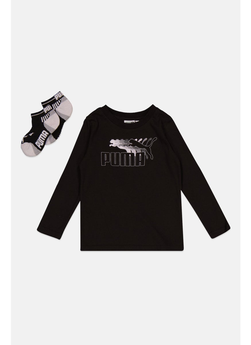 PUMA Toddlers Boy 2 Piece Graphic Long Sleeve T-Shirt With Socks, Black Combo  - Image 1