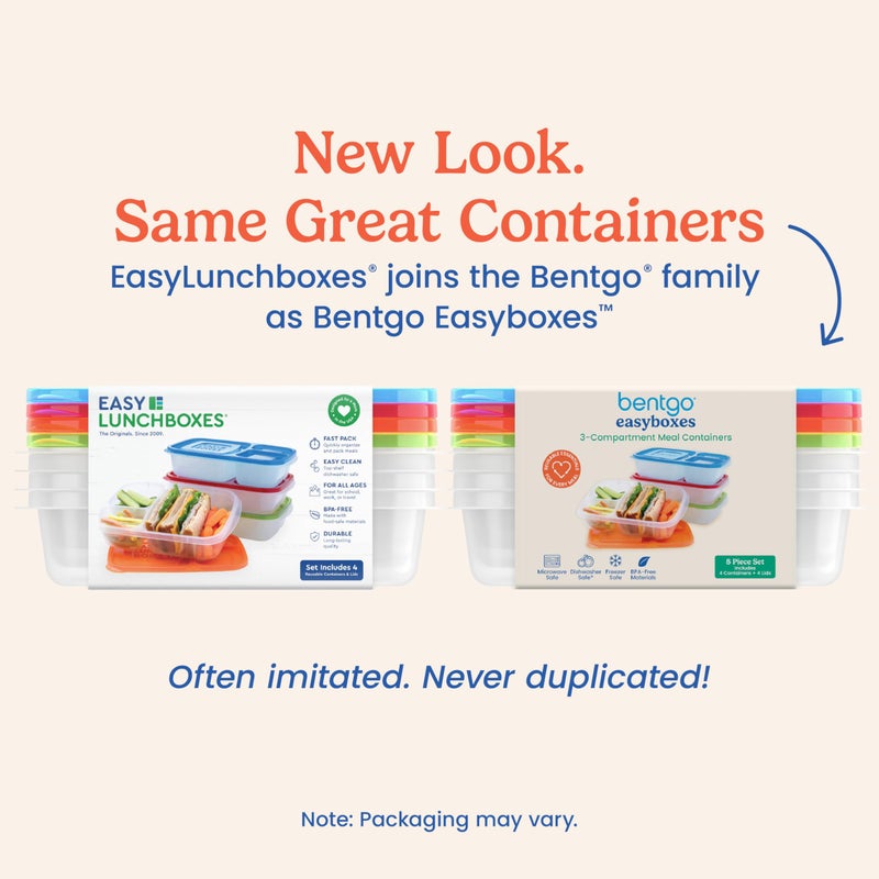 Bentgo Easyboxes - Original Stackable Lunch Boxes - Reusable 3-Compartment Food Containers for Kids and Adults - Bento Lunch Box for Meal Prep, School, & Work - BPA Free, Set of 4 (Classic) - Image 5