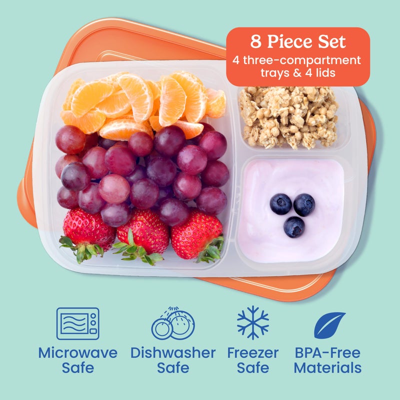 Bentgo Easyboxes - Original Stackable Lunch Boxes - Reusable 3-Compartment Food Containers for Kids and Adults - Bento Lunch Box for Meal Prep, School, & Work - BPA Free, Set of 4 (Classic) - Image 3