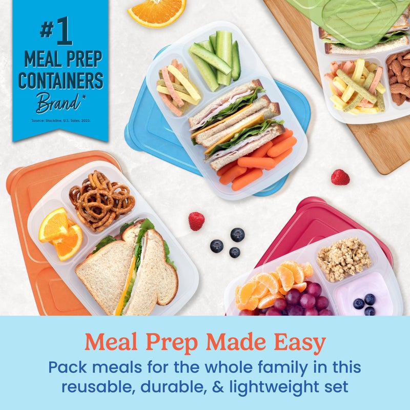 Bentgo Easyboxes - Original Stackable Lunch Boxes - Reusable 3-Compartment Food Containers for Kids and Adults - Bento Lunch Box for Meal Prep, School, & Work - BPA Free, Set of 4 (Classic) - Image 2