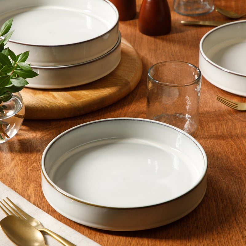 Bloomhouse - Two Time Oprah's Favorite Things WInner - Santorini Mist 4-Piece 8.6-Inch Terracotta Pasta Bowl Set â€“ Moonstone White, Reactive Glaze Round Shallow Walled Dinner & Serving Bowls - Image 3
