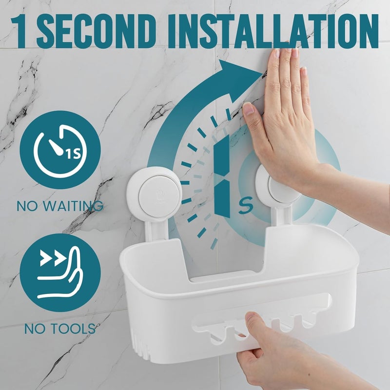 Taili Shower Caddy Suction Cup 2 Pack, Heavy Duty Bathroom Organizer, Removable Shelves for Inside Shower, Shampoo, Waterproof Suction Plastic Storage for Bathroom Accessories Holder, White - Image 2