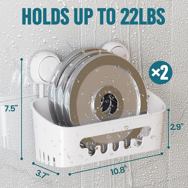 Taili Shower Caddy Suction Cup 2 Pack, Heavy Duty Bathroom Organizer, Removable Shelves for Inside Shower, Shampoo, Waterproof Suction Plastic Storage for Bathroom Accessories Holder, White - Image 3