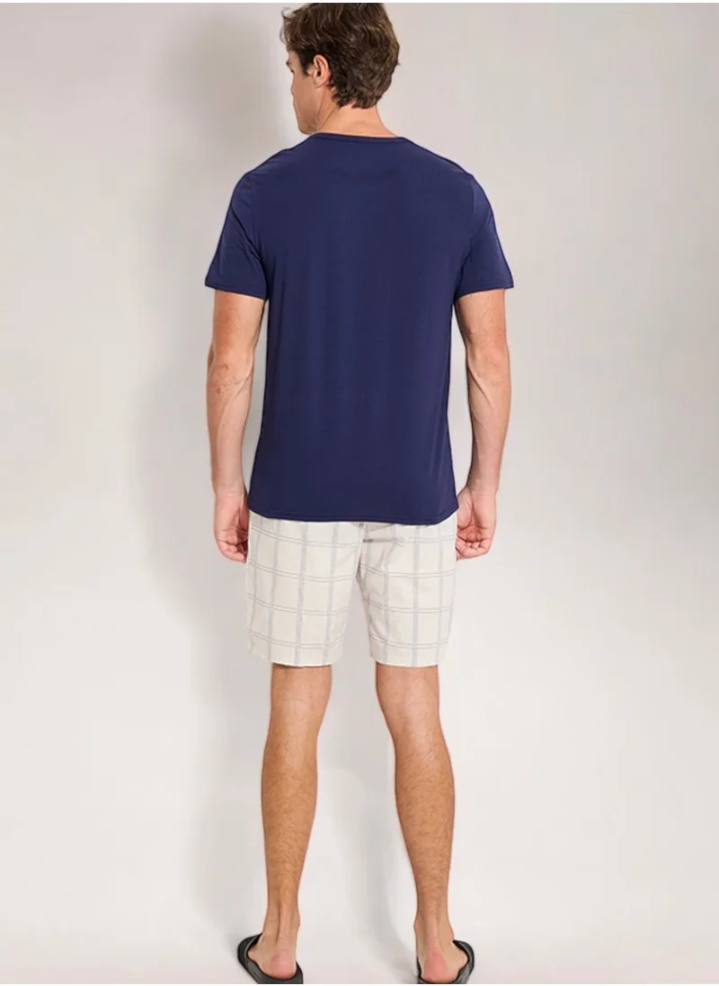 CALVIN KLEIN Men's Shorts Pyjama Set - Polyester/ Cotton, Blue