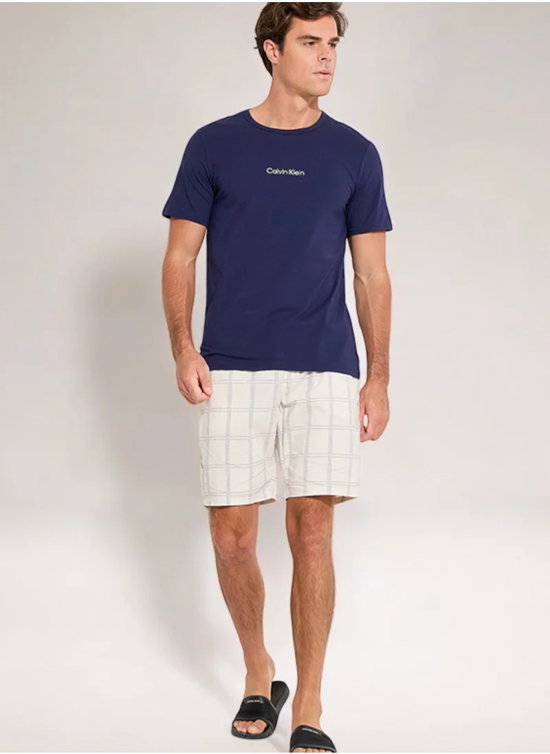 CALVIN KLEIN Men's Shorts Pyjama Set - Polyester/ Cotton, Blue