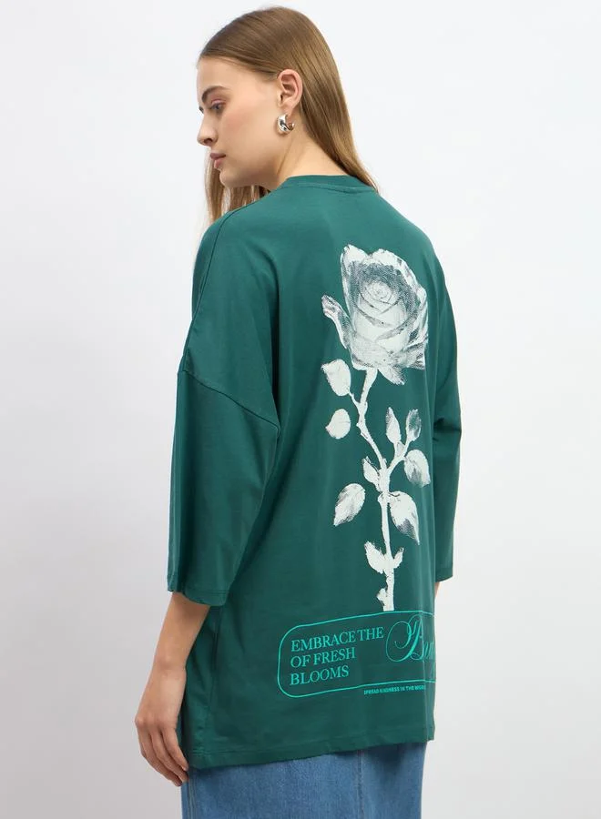 Styli Graphic Print Oversized Round Neck T-Shirt
