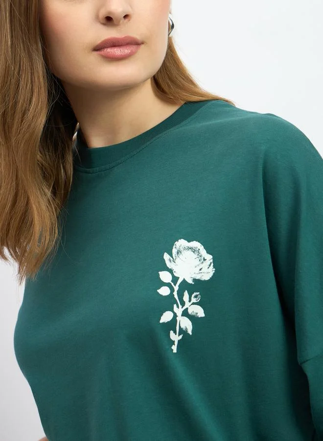 Styli Graphic Print Oversized Round Neck T-Shirt