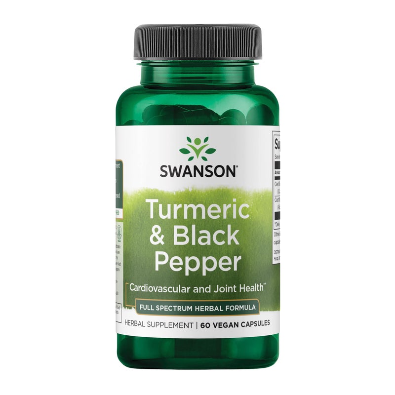 Swanson Turmeric Black Pepper Organic Joint Health Heart Health Digestion Liver Support Supplement Natural Formula for Enhanced Bioavailability Absorption 60 Veggie Capsules