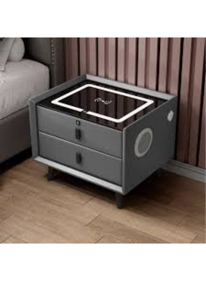 Nightstand with Charging Station and LED Lights, Smart Bedside Table with Bluetooth Speaker and Fingerprint Lock, Bed End Table with Drawer, Modern End Table Side Table ( Color : Gray) - Image 3