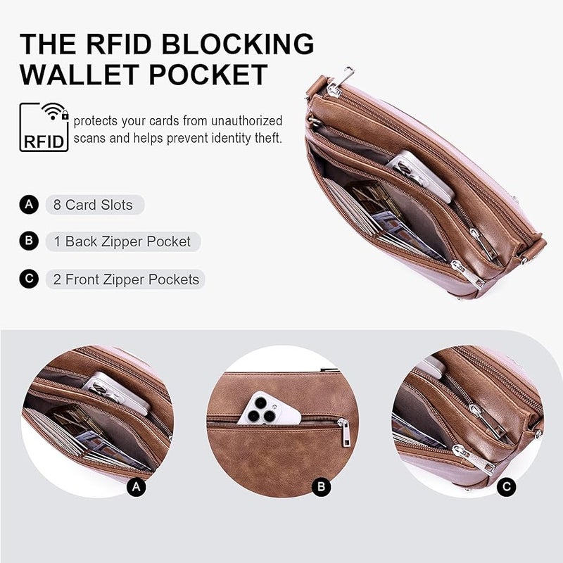 ليكسيات حقائب كروس بودي للنساء من ليكسيات، حقائب كروس بودي للسفر مع حماية RFID، حقائب يد جلدية متوسطة الحجم وحقائب كتف مع حزام قابل للتعديل - Image 4