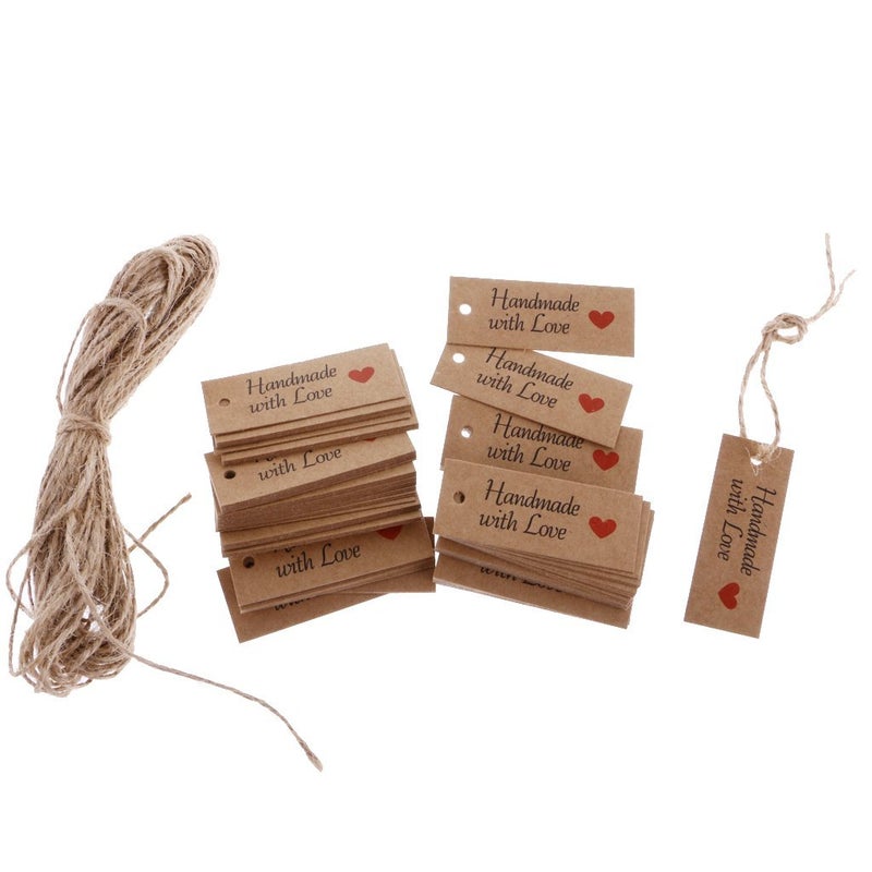 Atmiyamart Vintage Kraft Paper Handmade with Love Gift Tags Wedding Favor Tags 100pcs - Image 1