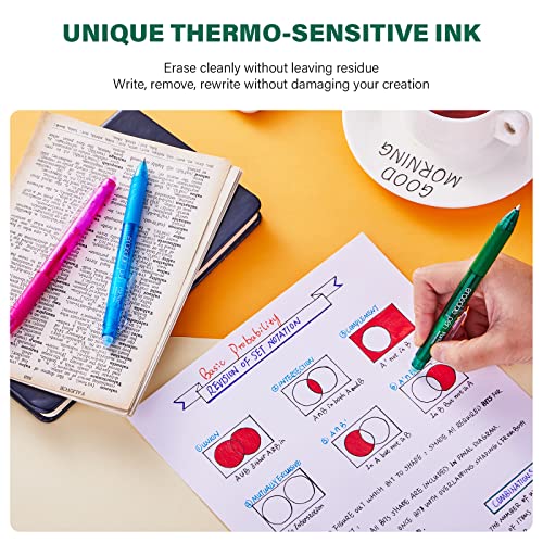 ParKoo Retractable Erasable Gel Pens Clicker, Fine Point, No Need for White Out, Assorted Color Inks for Planners and Crossword Puzzles, 7-Pack - Image 4