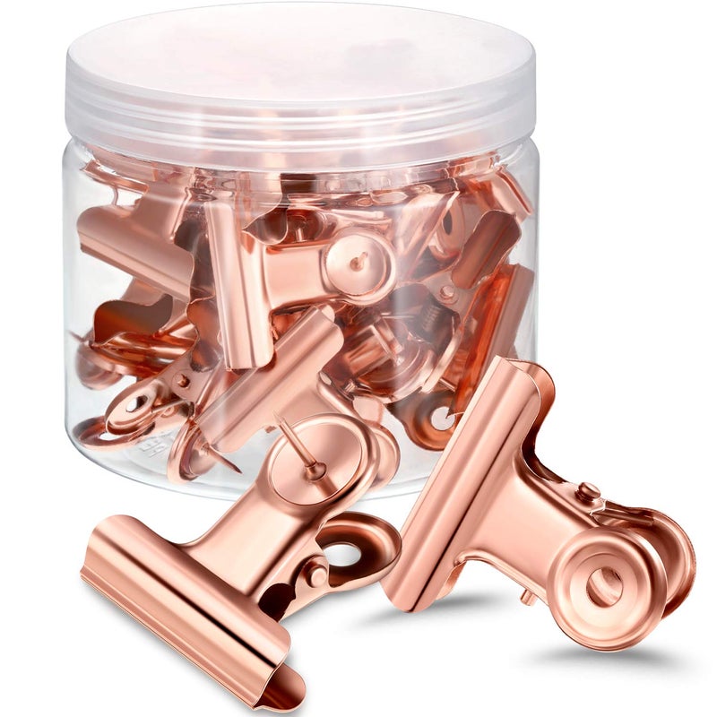 Outus 30 Pieces Push Pins Clips Thumb Tacks with Clips Cork Board Tacks for School Artworks Projects on Cork Photos Documents on Bulletin Board No Holes for The PaperRose Gold - Image 2