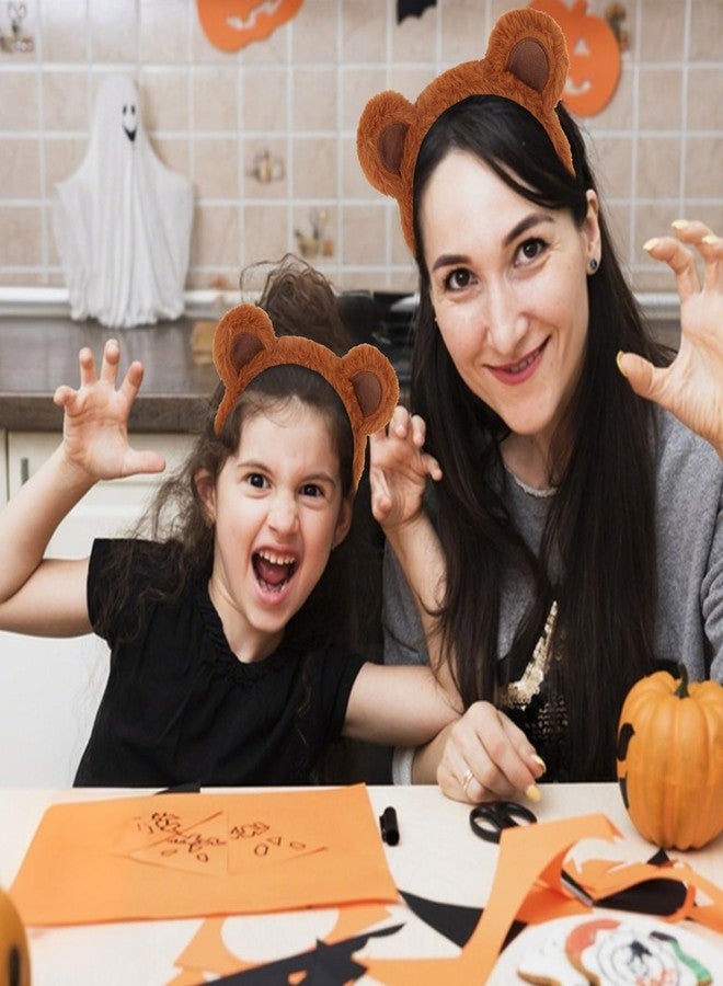ACO-UINT 2PCS Bear Ears Headband, Brown Furry Animal Ears Headband for Women Girls Adults Cute Halloween Head band for Cosplay Party Costume Daily Care Hairband for Makeup Washing Face - Image 5