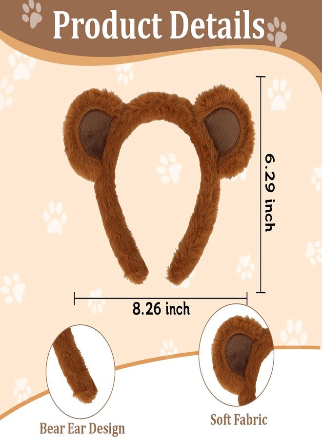 ACO-UINT 2PCS Bear Ears Headband, Brown Furry Animal Ears Headband for Women Girls Adults Cute Halloween Head band for Cosplay Party Costume Daily Care Hairband for Makeup Washing Face - Image 2