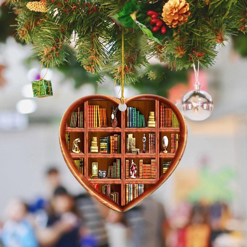 DD-life 10 Pcs Book Lovers Heart Librarian,Books Stacked,Bookshelf Decor,Library,Librarian Christmas Ornament - Image 5