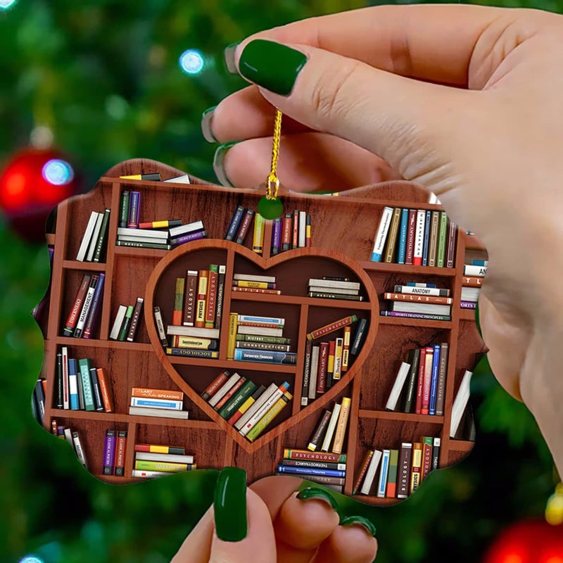 DD-life 10 Pcs Book Lovers Heart Librarian,Books Stacked,Bookshelf Decor,Library,Librarian Christmas Ornament - Image 3