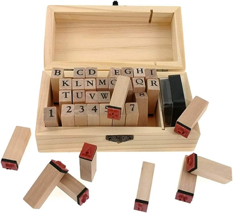 ALIMITOPIA Alphabet Stamps Set,Vintage Wooden Rubber A-Z Letters and Numbers Diary Stamp Kit for Children DIY Scrapbooking Planner Card Making(36pcs) - Image 2
