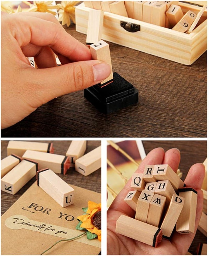 ALIMITOPIA Alphabet Stamps Set,Vintage Wooden Rubber A-Z Letters and Numbers Diary Stamp Kit for Children DIY Scrapbooking Planner Card Making(36pcs) - Image 4