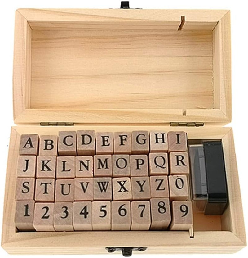 ALIMITOPIA Alphabet Stamps Set,Vintage Wooden Rubber A-Z Letters and Numbers Diary Stamp Kit for Children DIY Scrapbooking Planner Card Making(36pcs) - Image 1