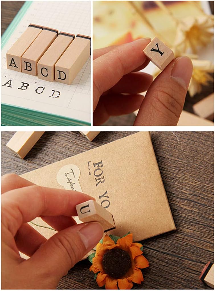 ALIMITOPIA Alphabet Stamps Set,Vintage Wooden Rubber A-Z Letters and Numbers Diary Stamp Kit for Children DIY Scrapbooking Planner Card Making(36pcs) - Image 5