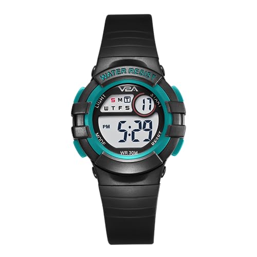 V2A Digital Watch for Boys Kids Between 3 to 10 Years of Age Multi-Functional 30 M Waterproof Digital Sports Leather Watches for Boys| Watch for Kids Age 3 5 6 7 8 (Green Case and Black Band) - Image 1