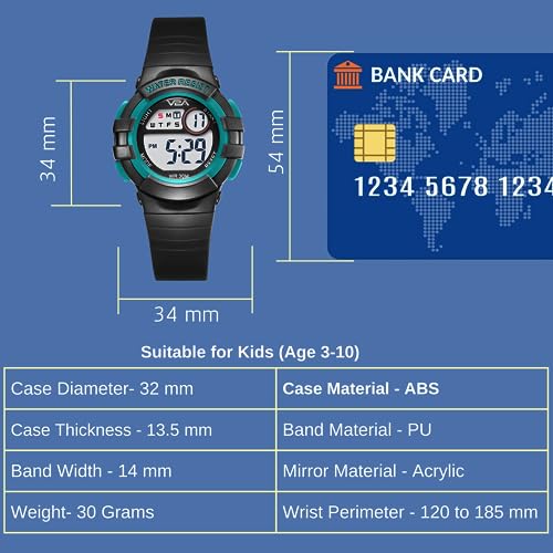 V2A Digital Watch for Boys Kids Between 3 to 10 Years of Age Multi-Functional 30 M Waterproof Digital Sports Leather Watches for Boys| Watch for Kids Age 3 5 6 7 8 (Green Case and Black Band) - Image 4
