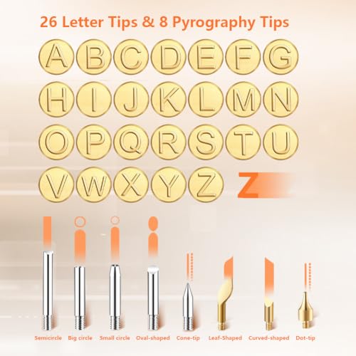 Afantti Wood Burning Pen Leather Pyrography Tool Burner Kit | 26 Letters | Temperature Adjustable | for Woodburning Engraver Carver Crafts - Image 5