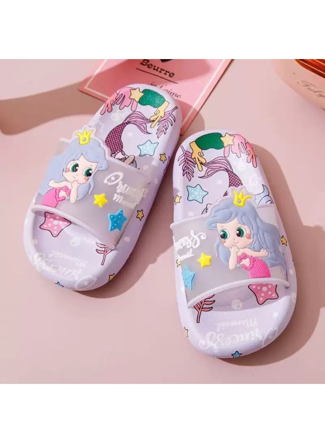 شباشب أطفال للبنات، بطبعة حورية البحر الكرتونية اللطيفة، مناسبة للاستخدام الداخلي والخارجي، بنعل ناعم مانع للانزلاق - Image 3