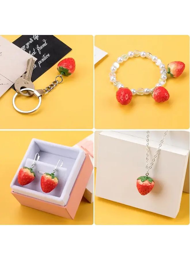 12pcs Realistic Red Strawberry Charms With Seeds For DIY Jewelry Making - Image 1