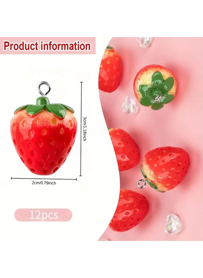 12pcs Realistic Red Strawberry Charms With Seeds For DIY Jewelry Making - Image 2