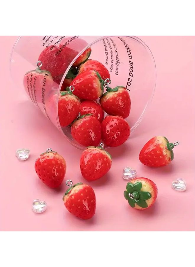 12pcs Realistic Red Strawberry Charms With Seeds For DIY Jewelry Making - Image 4