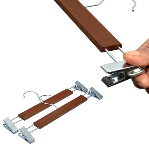 BLOOMAX® 12 Pcs Wooden Pant Hangers – Walnut Finish, 34 cm, Adjustable Chrome Clips, Non-Slip & Space Saving for Trouser, Skirt, Saree (Durable, Made in India) - Image 1