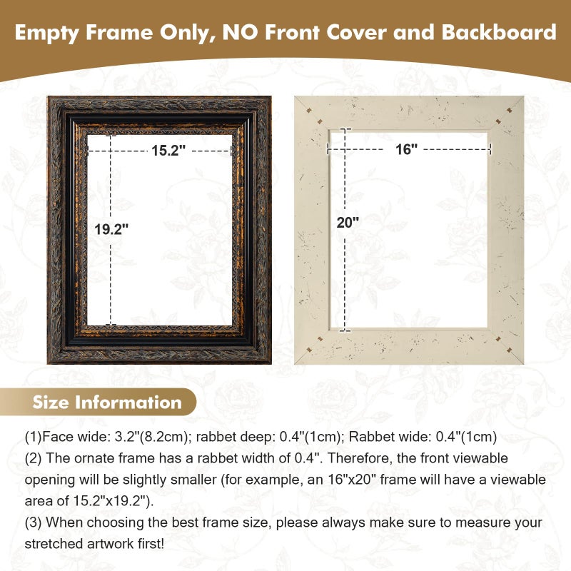 FOLKOR Classical DIY Wood Plein Air Frame for 18x24 Handmade Paintings, 3.2â€ Wide Antique Black Gold Embossed Art Frame for Artists Exhibition Gallery Show Memorial Portrait, No Glass Cover & Back - Image 5