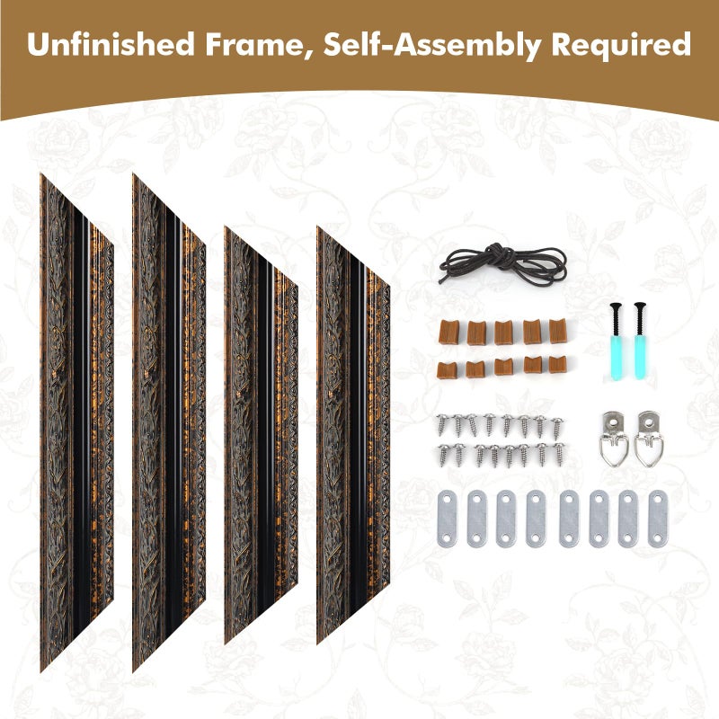 FOLKOR Classical DIY Wood Plein Air Frame for 18x24 Handmade Paintings, 3.2â€ Wide Antique Black Gold Embossed Art Frame for Artists Exhibition Gallery Show Memorial Portrait, No Glass Cover & Back - Image 2