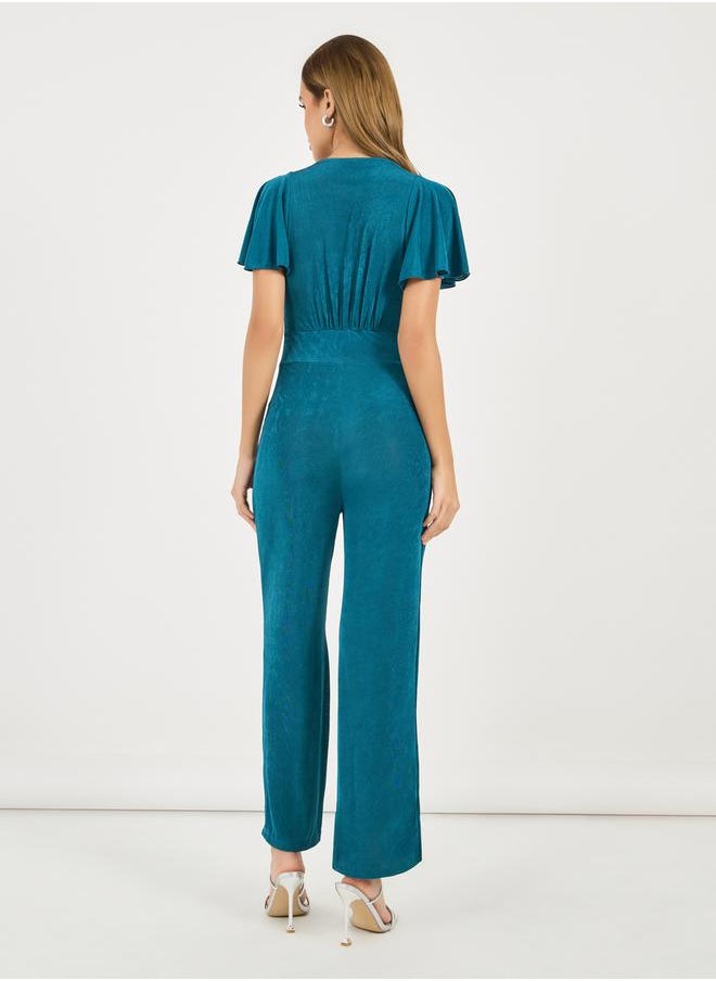 Styli Solid Straight Leg V Neck Stretchy Jumpsuit  - Image 5