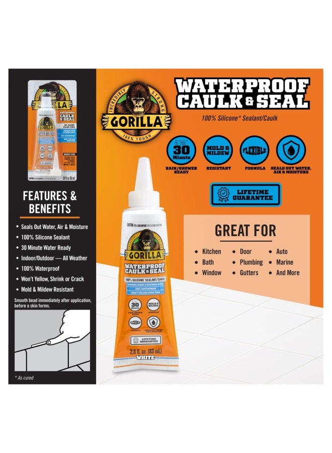 Gorilla Waterproof Caulk & Seal Silicone Sealant, 2.8oz Squeeze Tube (Pack of 1) - White Caulking Sealant for Kitchen, Window, Bath, Marine, Door and More - Image 3