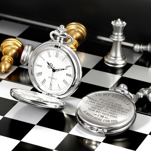 TREEWETO Mens Engraved Pocket Watch Gifts for Brother, Unique Birthday Gift Ideas for Man, Graduation Gifts for Him, Present for Men - Image 3