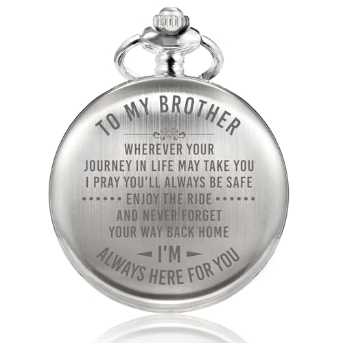 TREEWETO Mens Engraved Pocket Watch Gifts for Brother, Unique Birthday Gift Ideas for Man, Graduation Gifts for Him, Present for Men - Image 1