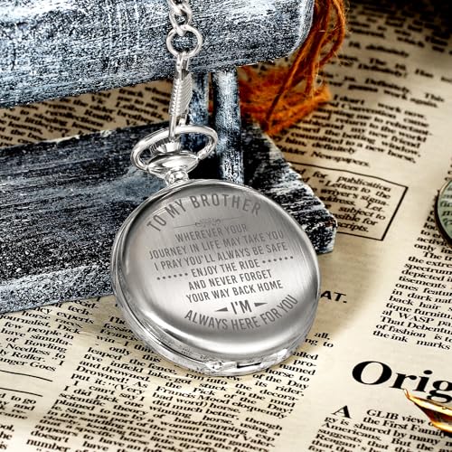 TREEWETO Mens Engraved Pocket Watch Gifts for Brother, Unique Birthday Gift Ideas for Man, Graduation Gifts for Him, Present for Men - Image 2