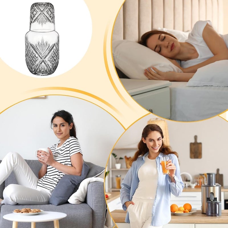 Bedside Water Carafe Glass Set | Clear Drinking Pitcher - Glass Water Pitcher - for Wine Liquids Bedroom Bathroom Home Kitchen Dining Party - Image 3