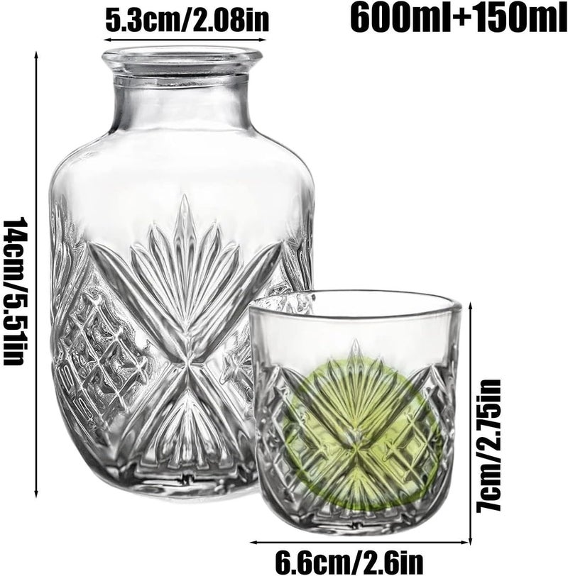 Bedside Water Carafe Glass Set | Clear Drinking Pitcher - Glass Water Pitcher - for Wine Liquids Bedroom Bathroom Home Kitchen Dining Party - Image 4