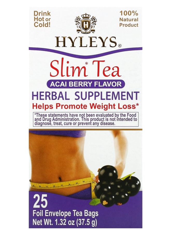 HYLEYS Tea Slim Tea Acai Berry 25 Foil Envelope Tea Bags 1.32 oz (37.5 g) 