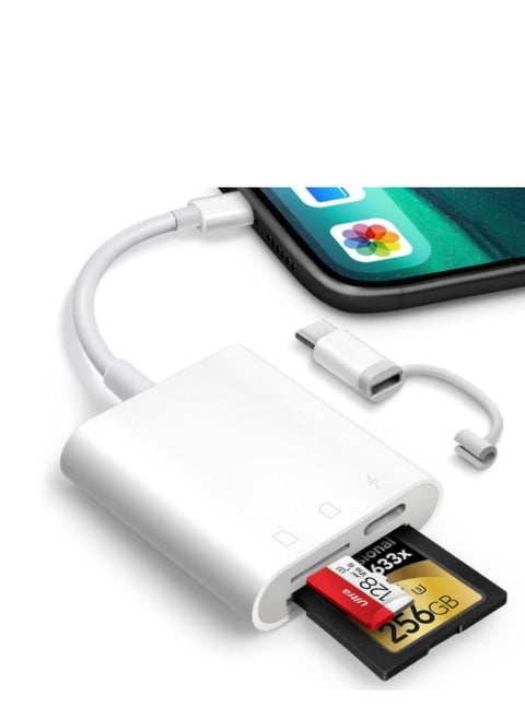 SD Card Reader for iPhone iPad,Oyuiasle Trail Game Camera SD Card Reader Viewer,Memory Card Reader Adapter with SD & MicroSD Card Slots,Plug and Play